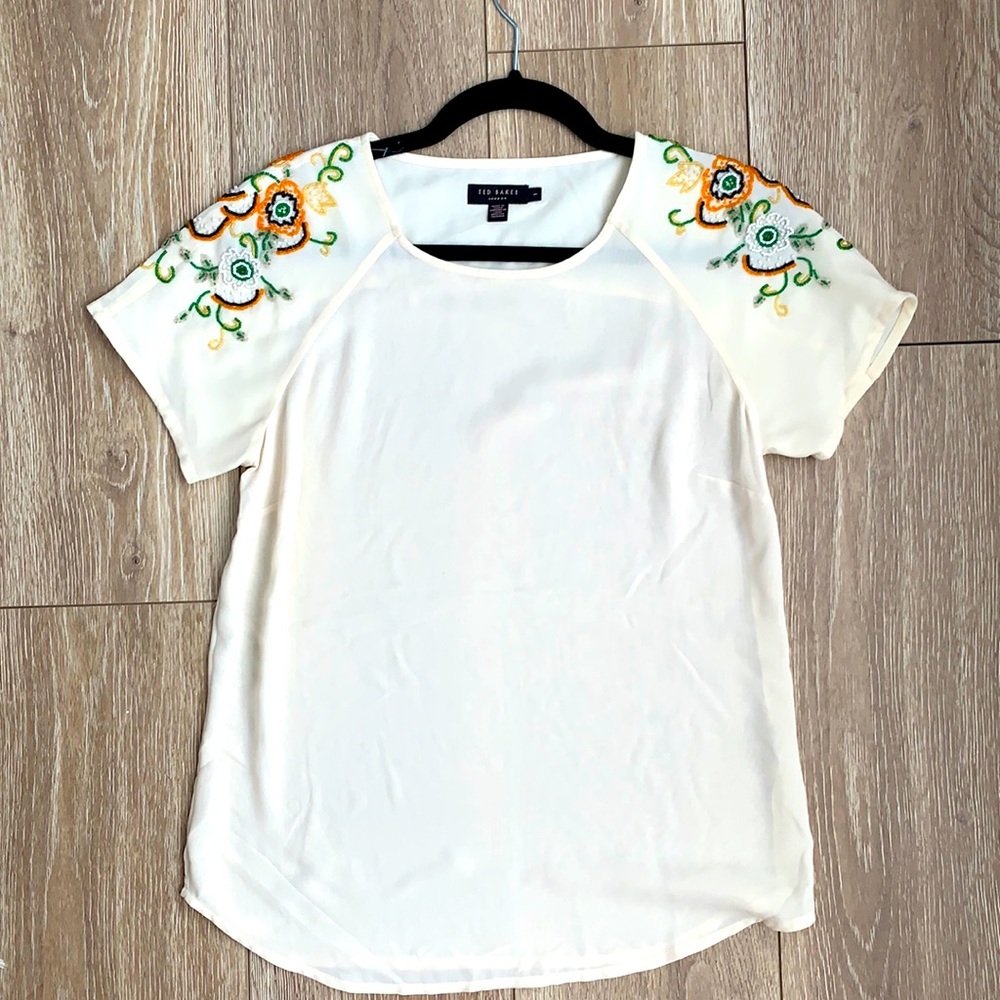 Ted Baker top with embroidery sleeves NWOT